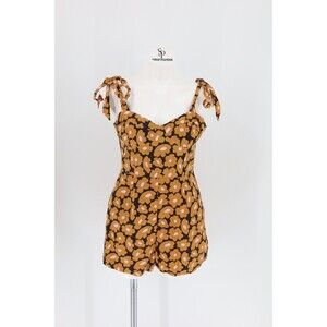 Anthropologie Hutch Women Size 6 Golden Brown Floral Corset Shorts Romper